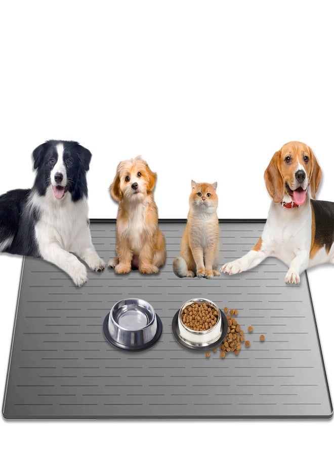 Goldleaf 1.5MM Super Thick Dog Food Mat, 48"x32" Silicone Dog and Cat Mats for Food and Water Bowls, Waterproof Pet Feeding Mat for Contain Spills Protects Floors, Multiple Colors & Sizes for Pets, Light Gray - Image 1